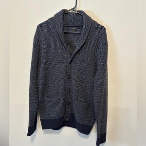 J.CREW Lambswool Shawl Collar Knit Cardigan Birdseye Pattern Navy Size M